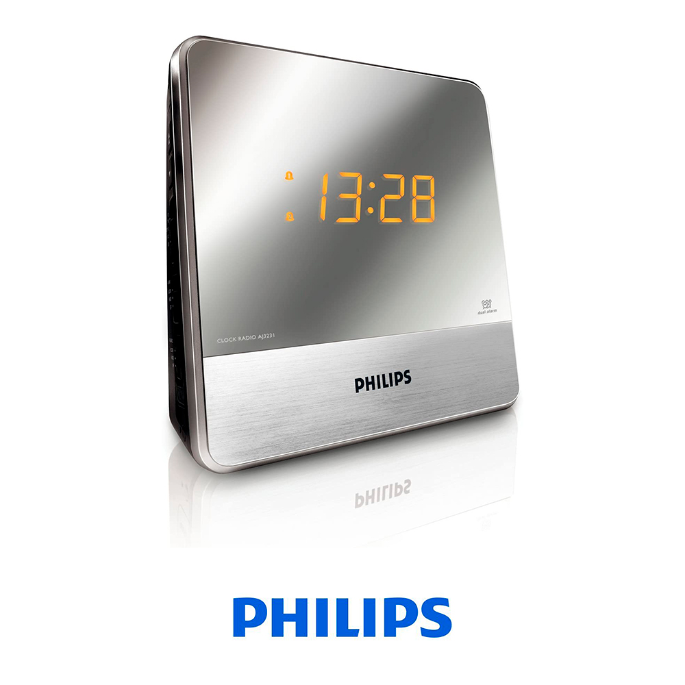 Radio Reloj Philips TAR3306, Radio FM, Hasta 2 Alarmas, Negro